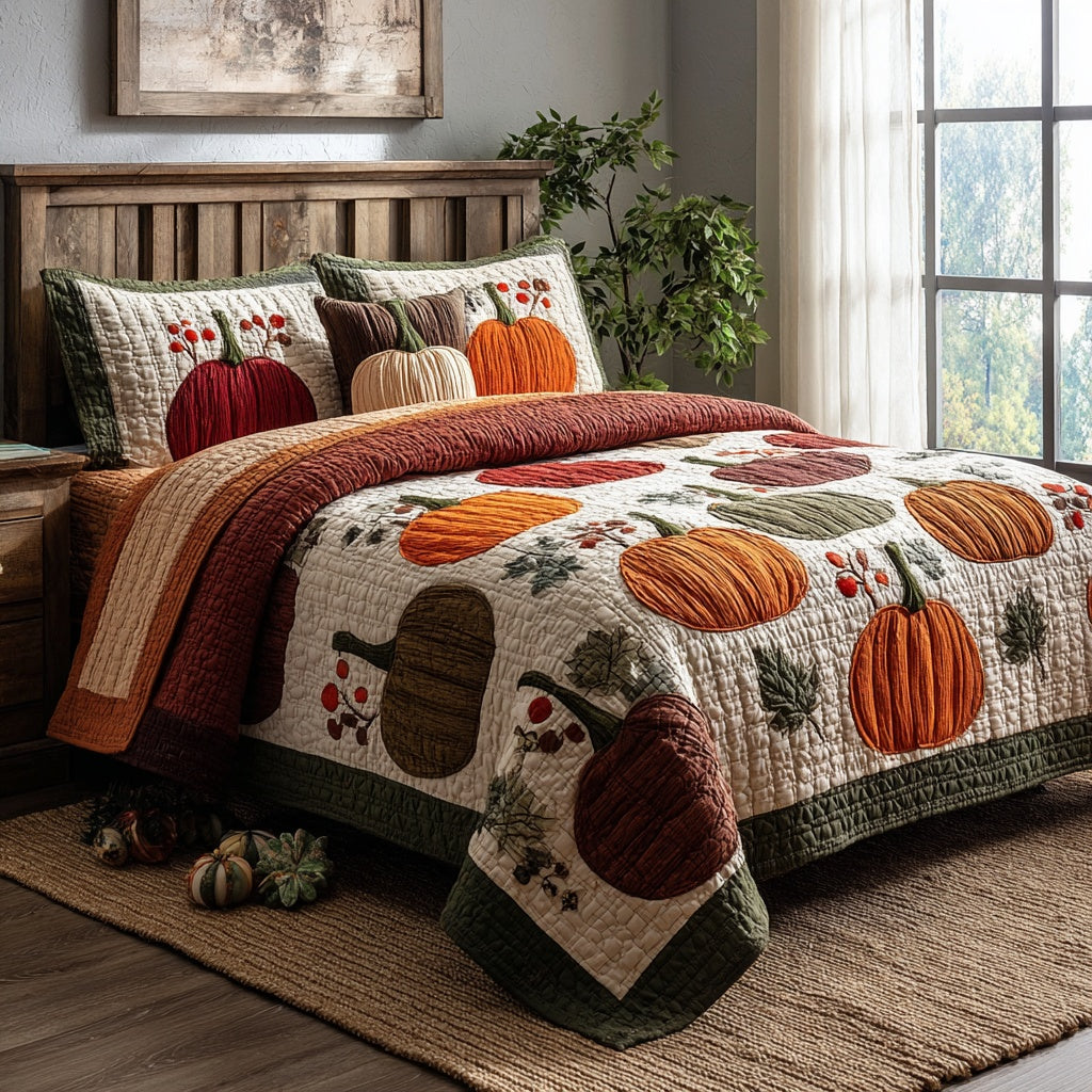 Assorted Pumpkin Orchard 3-Piece Quilted Bedding Set NCU0VL3649