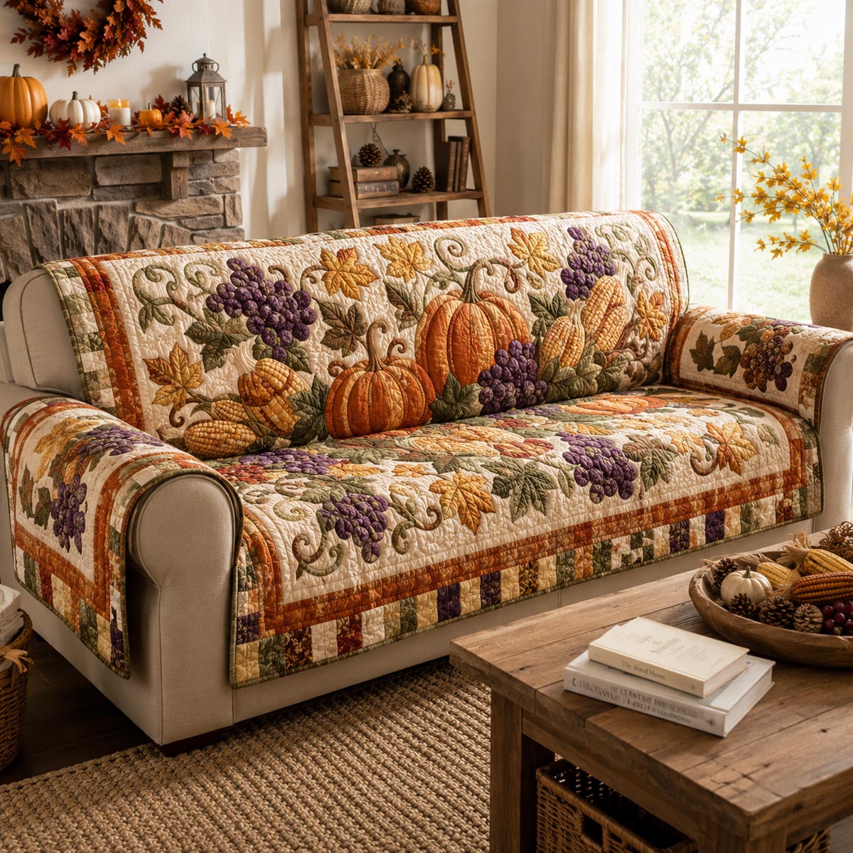 Autumn Pumpkin Bouquet Quilted Sofa Cover NCU0DV9962