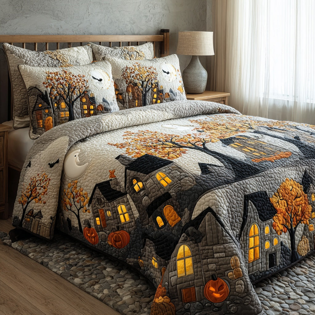 Autumn Pumpkin Village 3-Piece Quilted Bedding Set NCU0VL3679