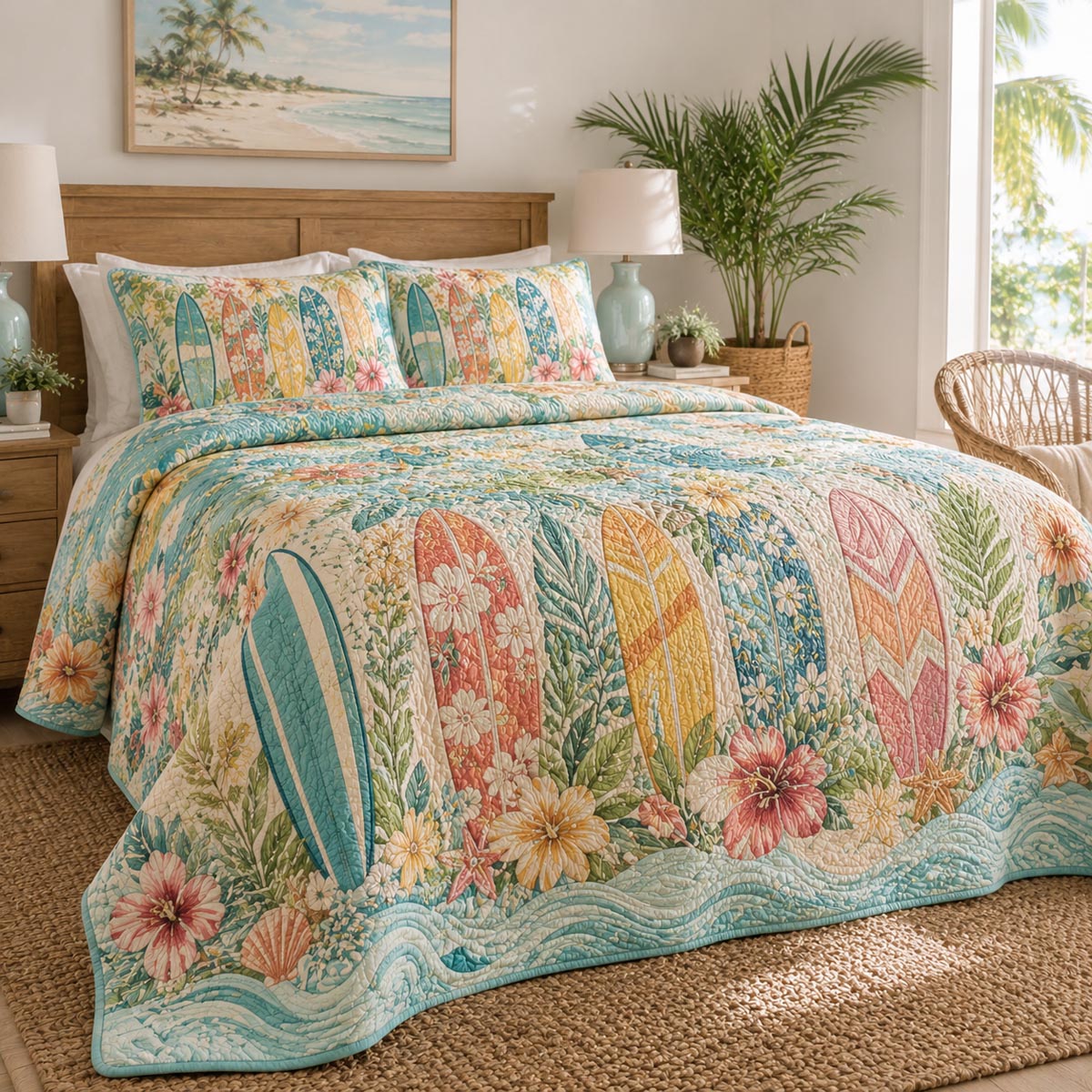 Beach Board Paradise 3-Piece Quilted Bedding Set NCU0DV9939