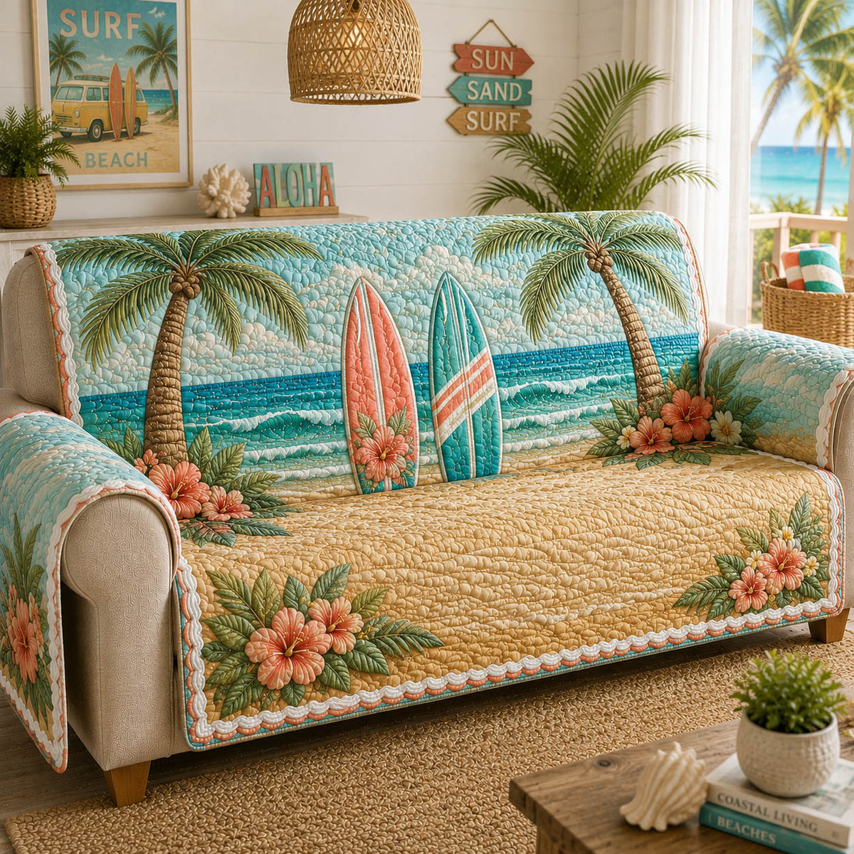 Beach Comfort Quilted Sofa Cover NCU0TD2976