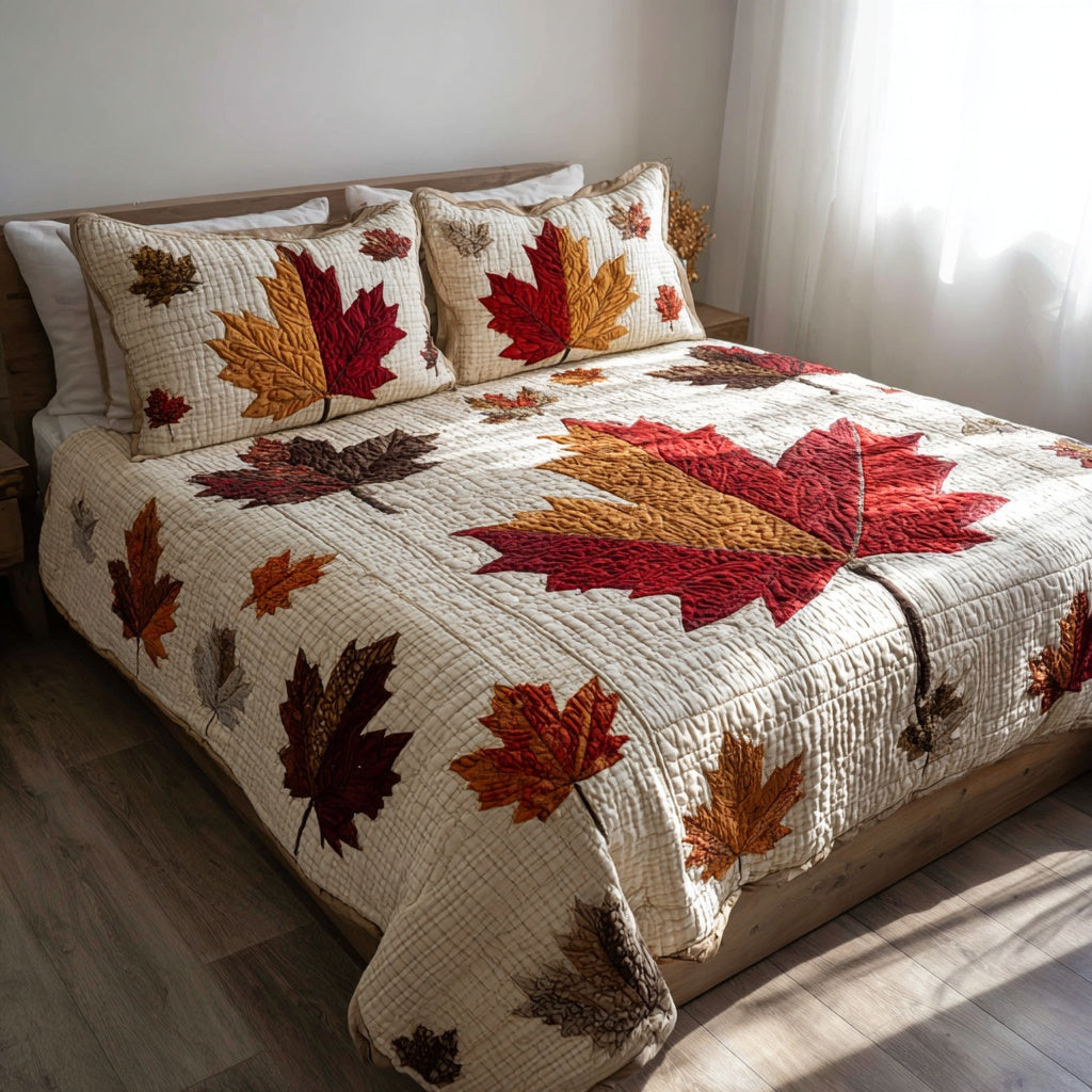 Classic Autumn Foliage 3-Piece Quilted Bedding Set NCU0VL3667