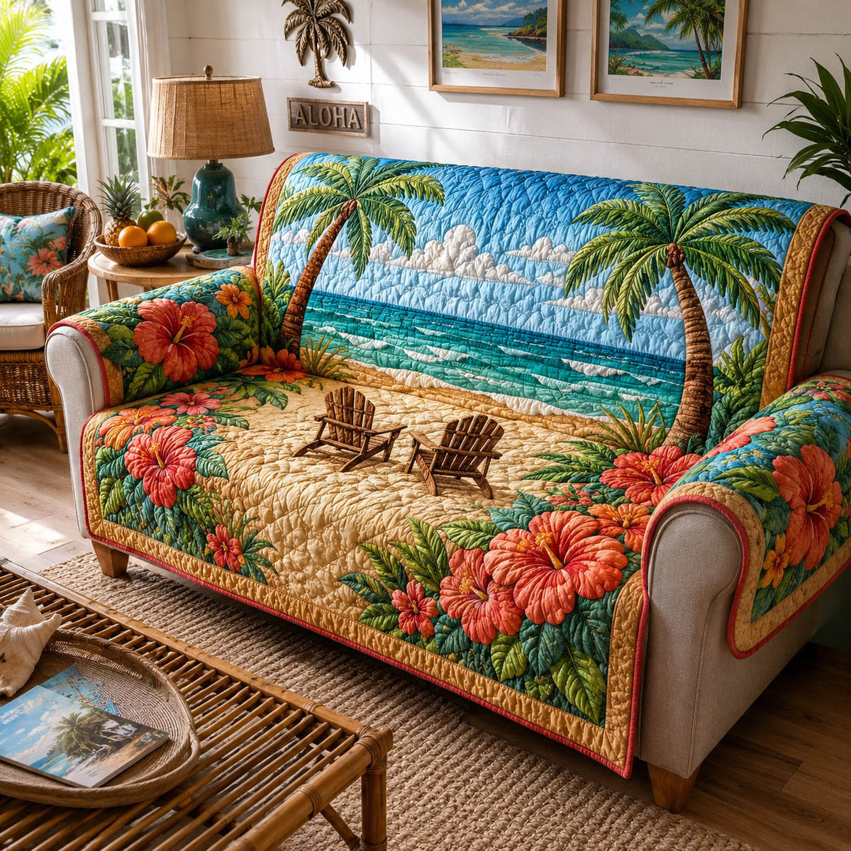 Coastal Sunshine Quilted Sofa Cover NCU0TD2972