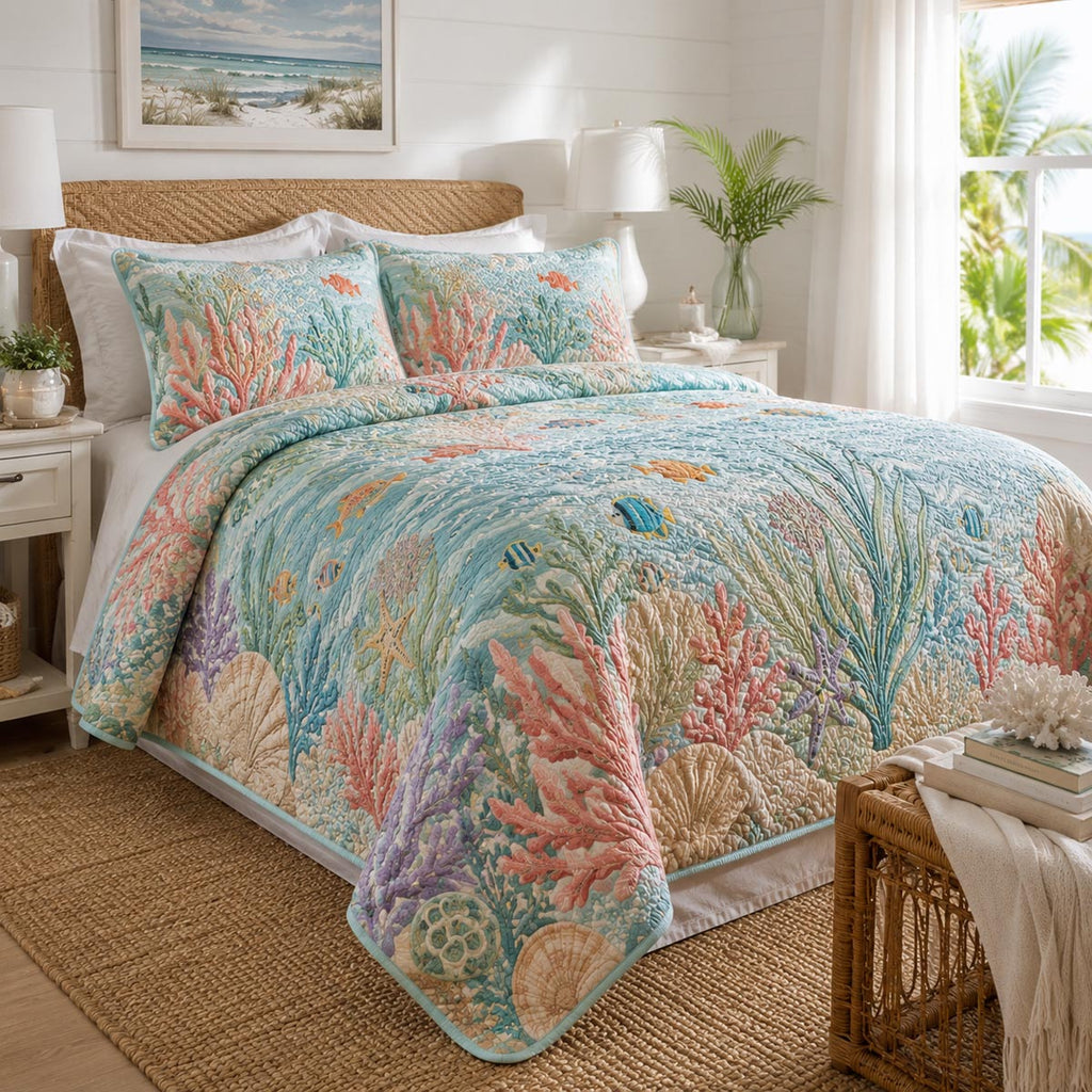 Coral Reef 3-Piece Quilted Bedding Set NCU0DV9937