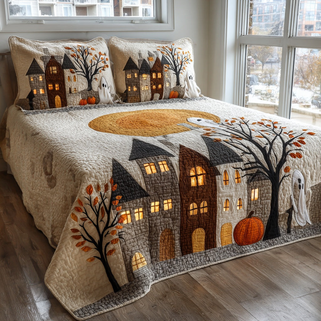 Eerie Pumpkin Town 3-Piece Quilted Bedding Set NCU0VL3687