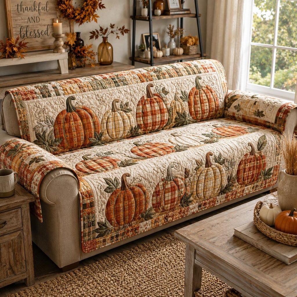 Farmhouse Pumpkin Patch Quilted Sofa Cover NCU0DV9954