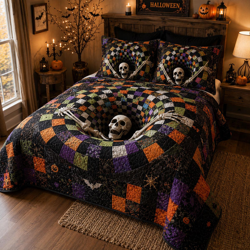 Festive Skeleton 3-Piece Quilted Bedding Set NCU0DV9916