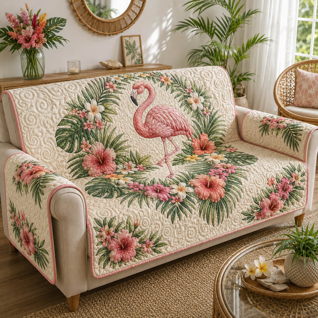 Flamingo Bliss Quilted Sofa Cover NCU0TD2983
