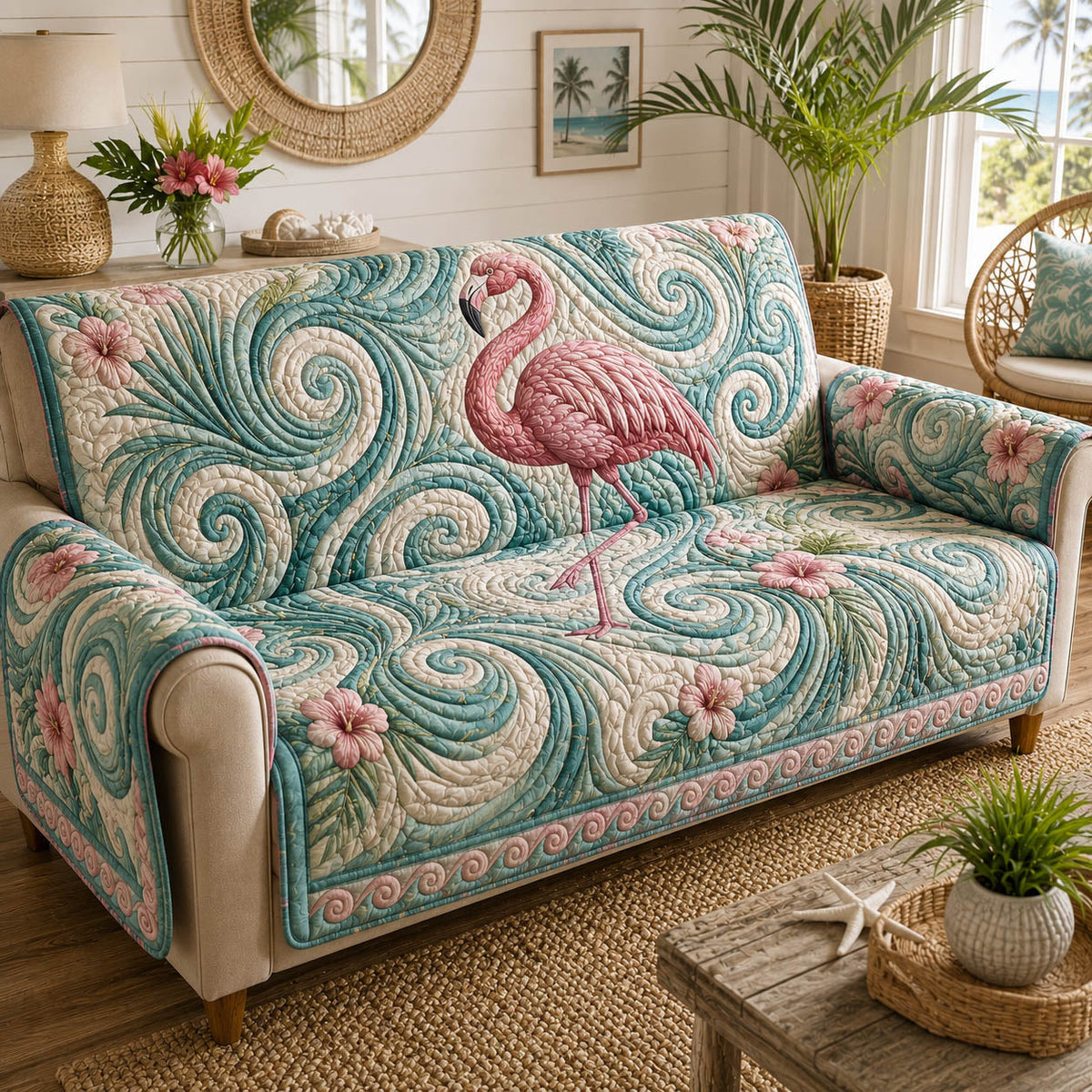 Flamingo Dreams Quilted Sofa Cover NCU0TD2984
