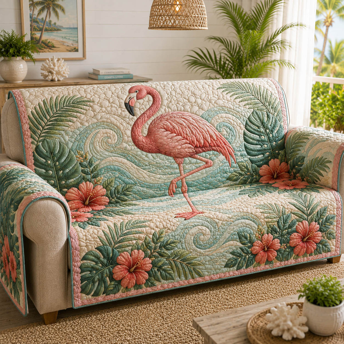 Flamingo Escape Quilted Sofa Cover NCU0TD2981