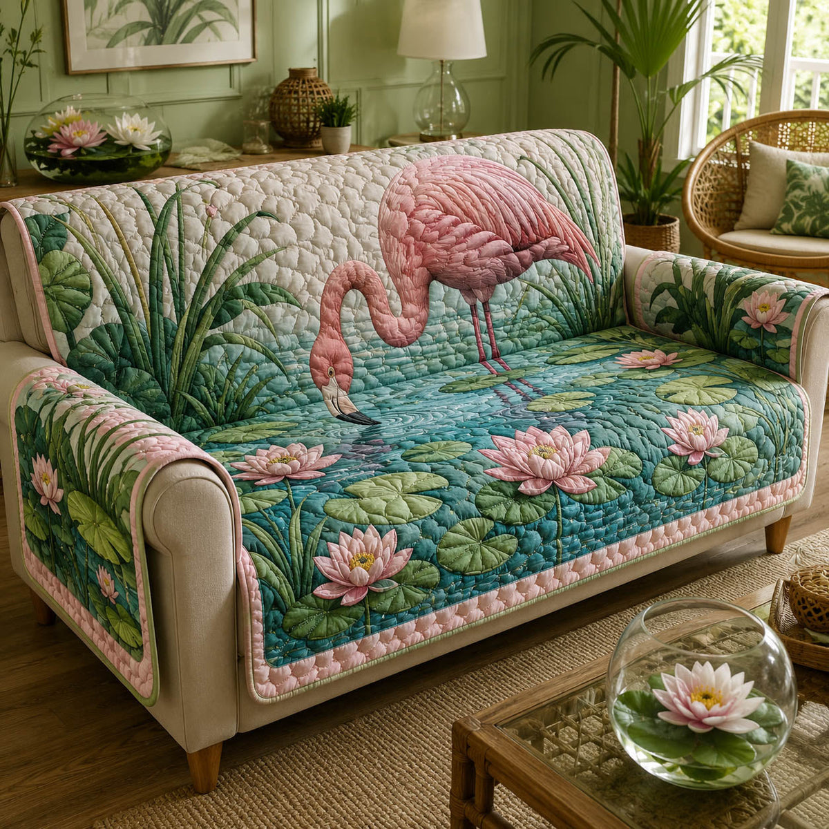 Flamingo Paradise Quilted Sofa Cover NCU0TD2979