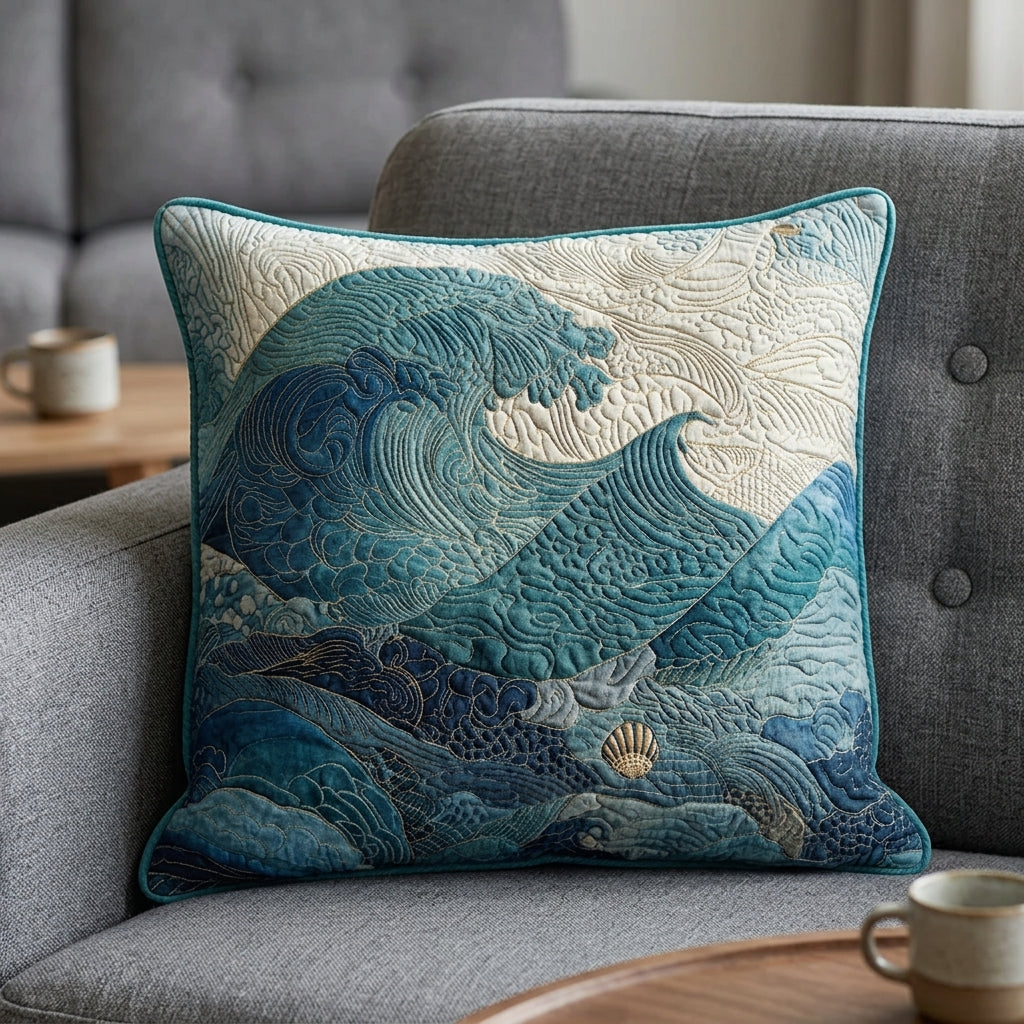 Calming Ocean Waves Quilted Pillow Case Template NCU0HH331