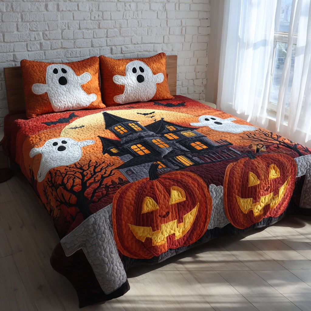Ghostly Pumpkin Patch 3-Piece Quilted Bedding Set NCU0VL3676