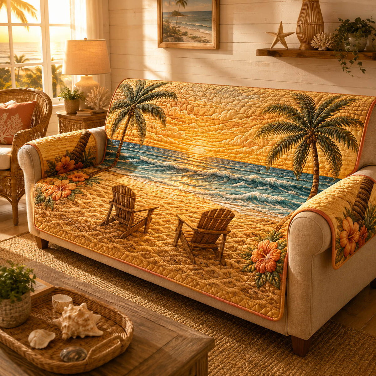 Golden Shore Quilted Sofa Cover NCU0TD2971