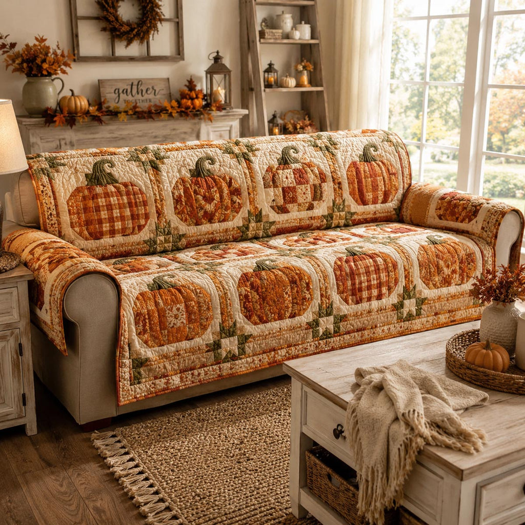 Harvest Pumpkin Patch Quilted Sofa Cover NCU0DV9949