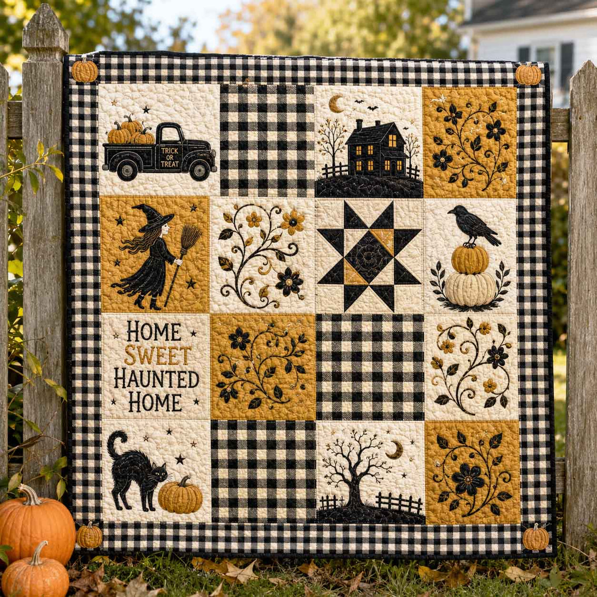 Haunted Grid Quilted Blanket NCU0TD2998