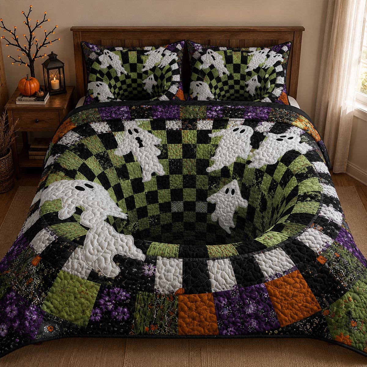 Haunted Whirl 3-Piece Quilted Bedding Set NCU0DV9918