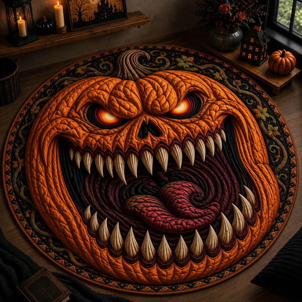 Jack Lantern Grin Quilted Round Mat NCU0HH2058