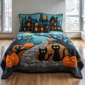 Midnight Cat Glow 3-Piece Quilted Bedding Set NCU0VL3691