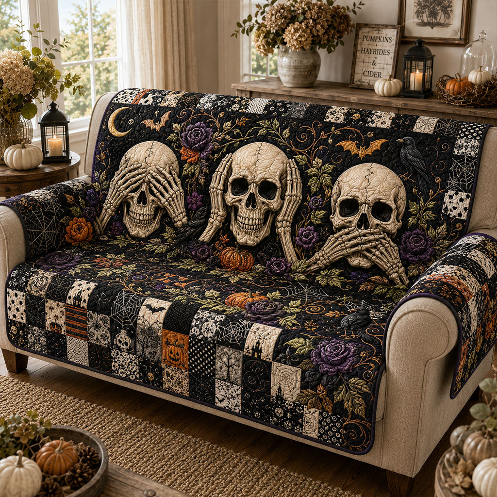 Midnight Skull Gathering Quilted Sofa Cover NCU0PT11903