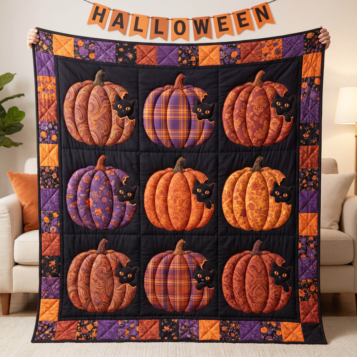 Midnight Whiskers Quilted Blanket NCU0TD3008