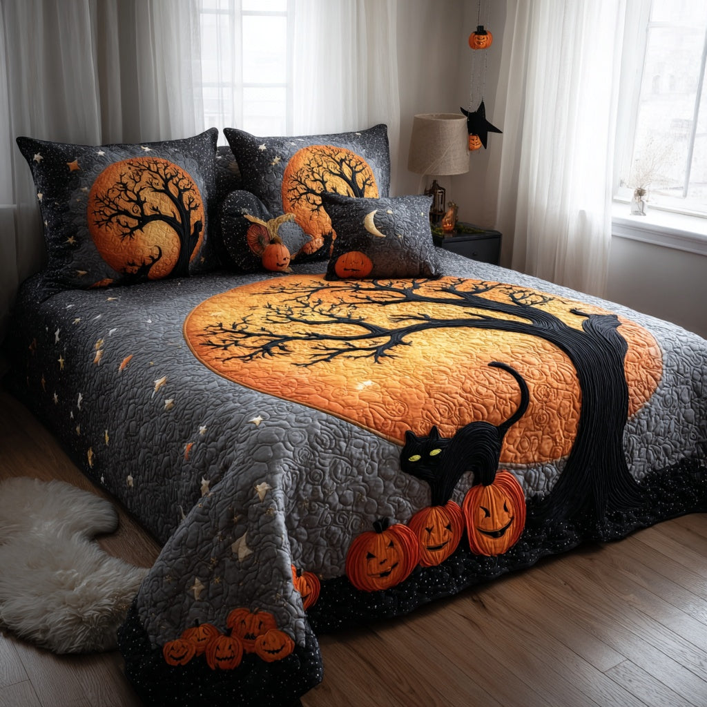 Moonlit Cat Night 3-Piece Quilted Bedding Set NCU0VL3655