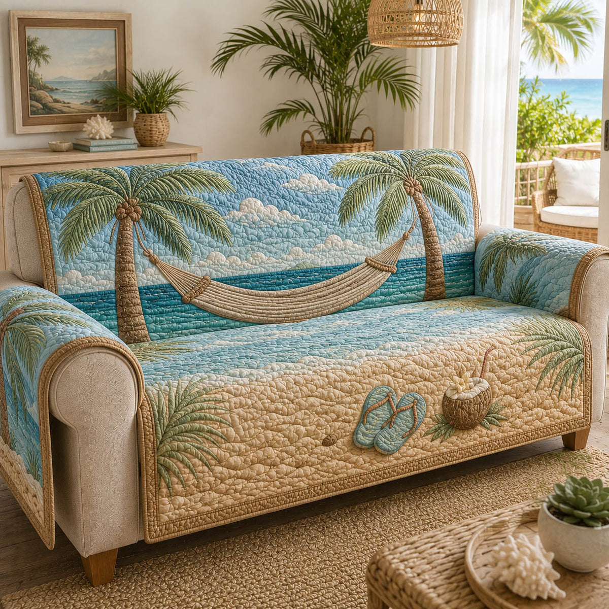 Ocean Breeze Quilted Sofa Cover NCU0TD2974