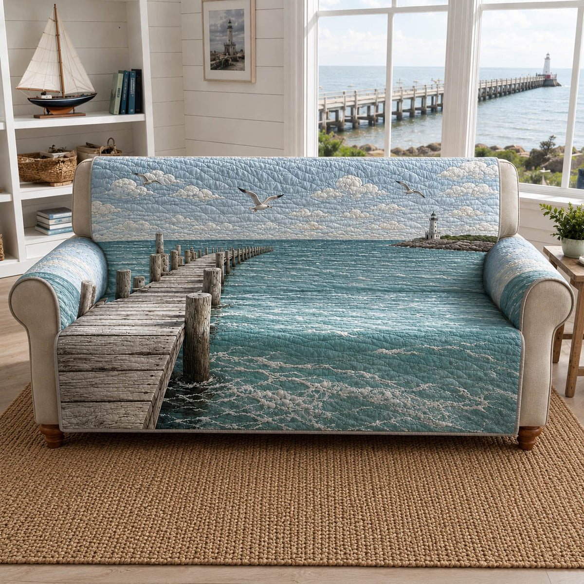 Ocean Getaway Quilted Sofa Cover NCU0TD2966