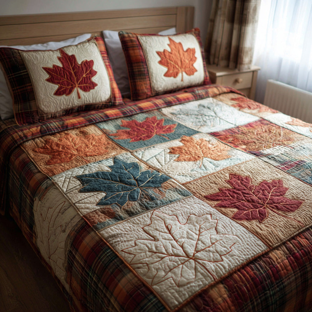 Plaid Maple 3-Piece Quilted Bedding Set NCU0VL3643
