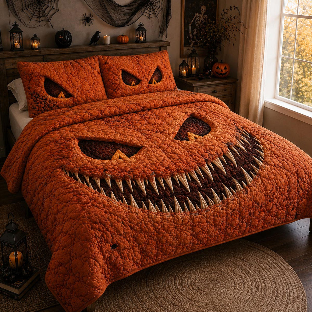 Pumpkin Grin 3-Piece Quilted Bedding Set NCU0DV9915