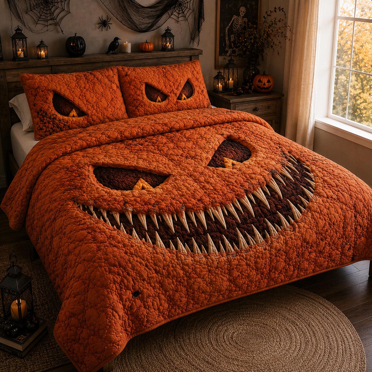 Pumpkin Grin 3-Piece Quilted Bedding Set NCU0DV9915