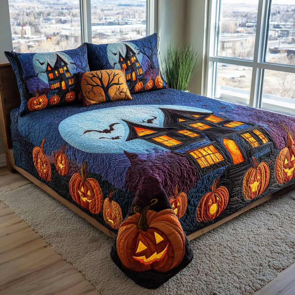 Pumpkin Night Castle 3-Piece Quilted Bedding Set NCU0VL3682