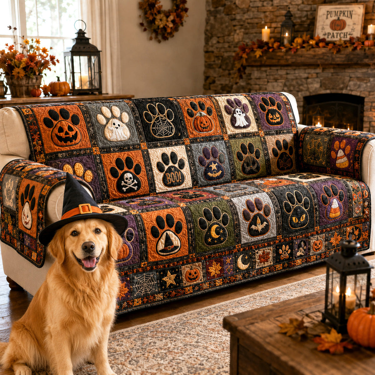 Pumpkin Paws Quilted Sofa Cover NCU0TV2096