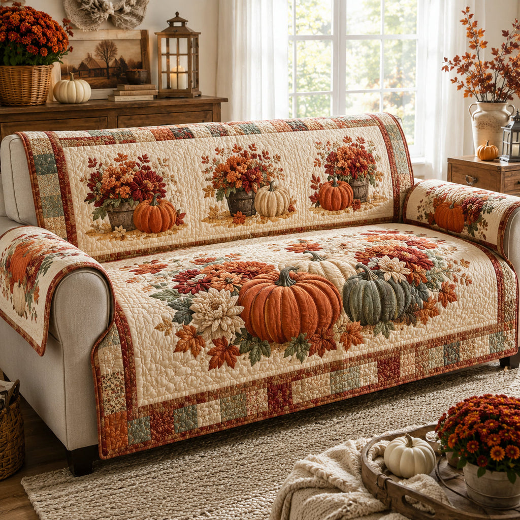 Pumpkin Sunflower Harvest Quilted Sofa Cover NCU0DV9956