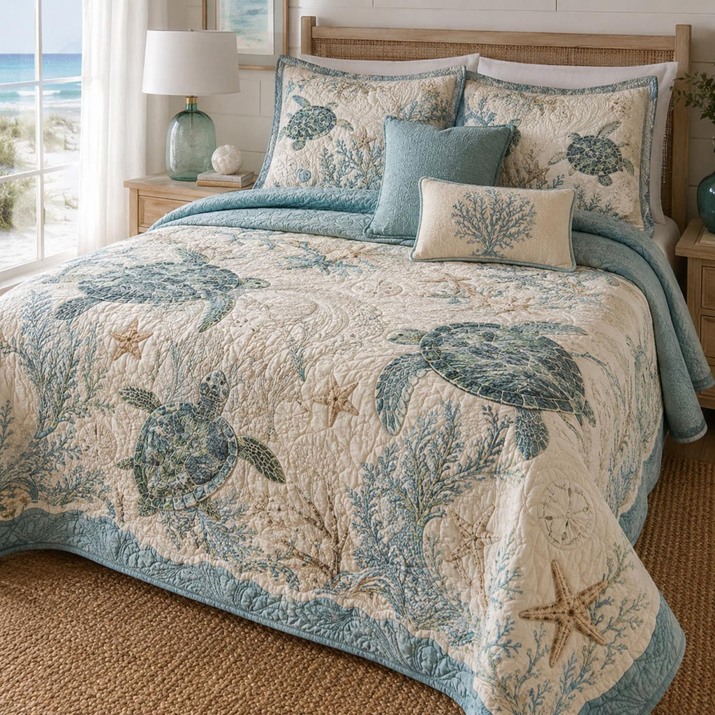 Sea Turtle Cove 3-Piece Quilted Bedding Set NCU0DV9931
