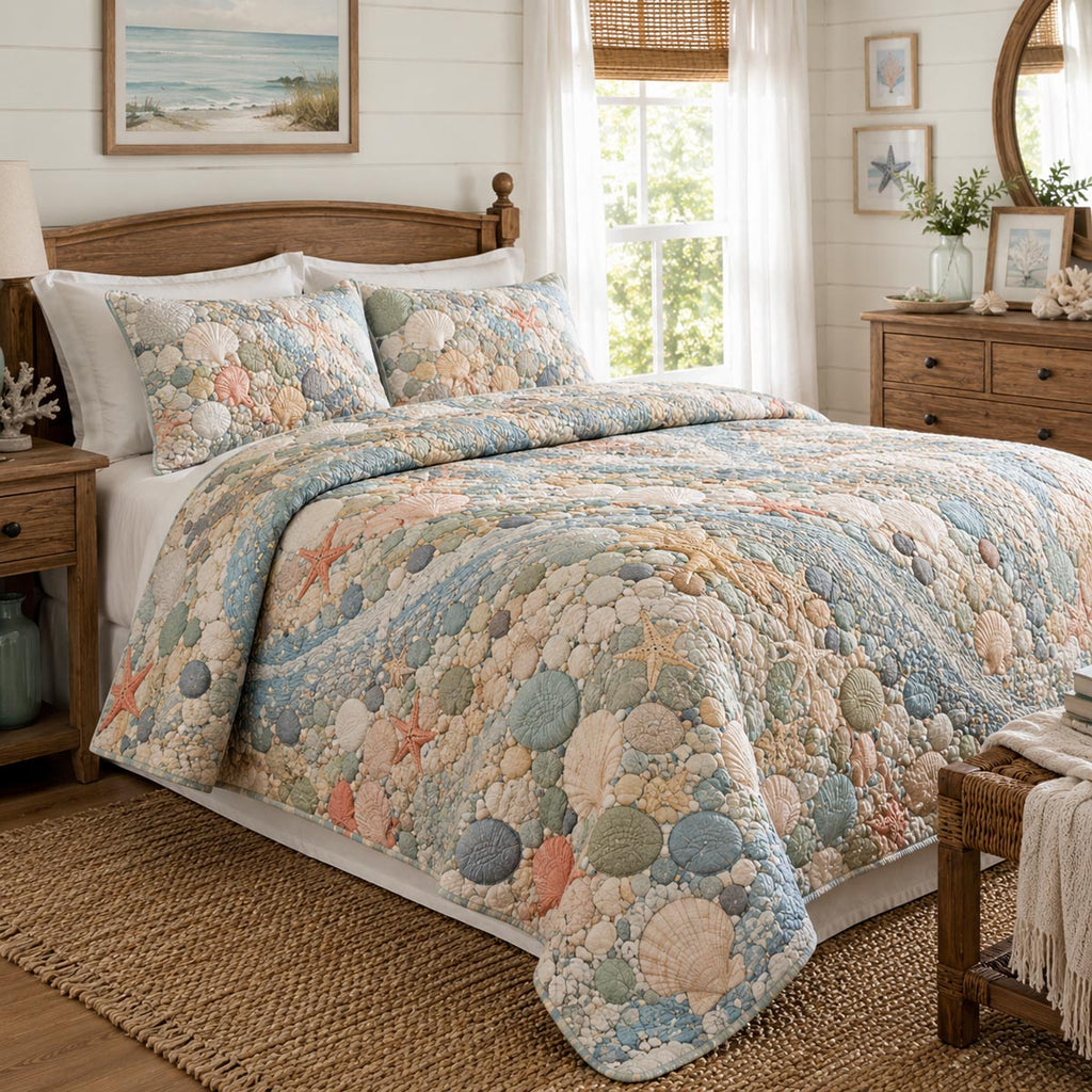 Seashell Garden 3-Piece Quilted Bedding Set NCU0DV9935