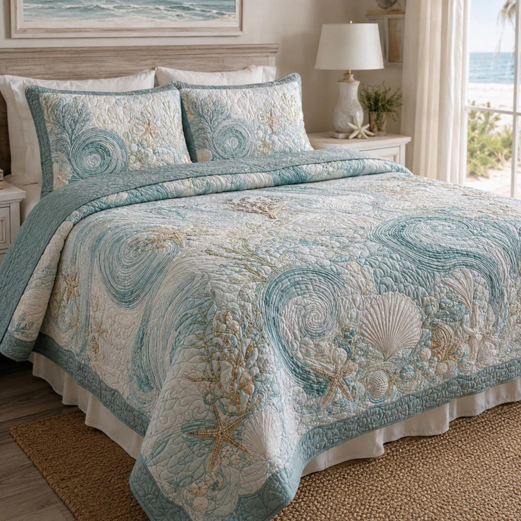 Seashell Serenity 3-Piece Quilted Bedding Set NCU0DV9933