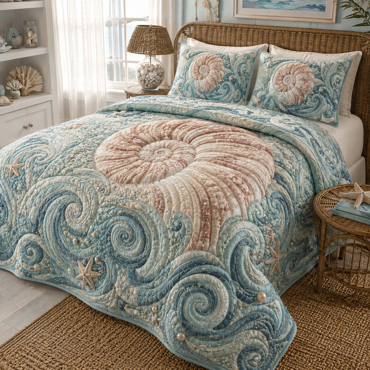 Seaside Calm 3-Piece Quilted Bedding Set NCU0TD3056
