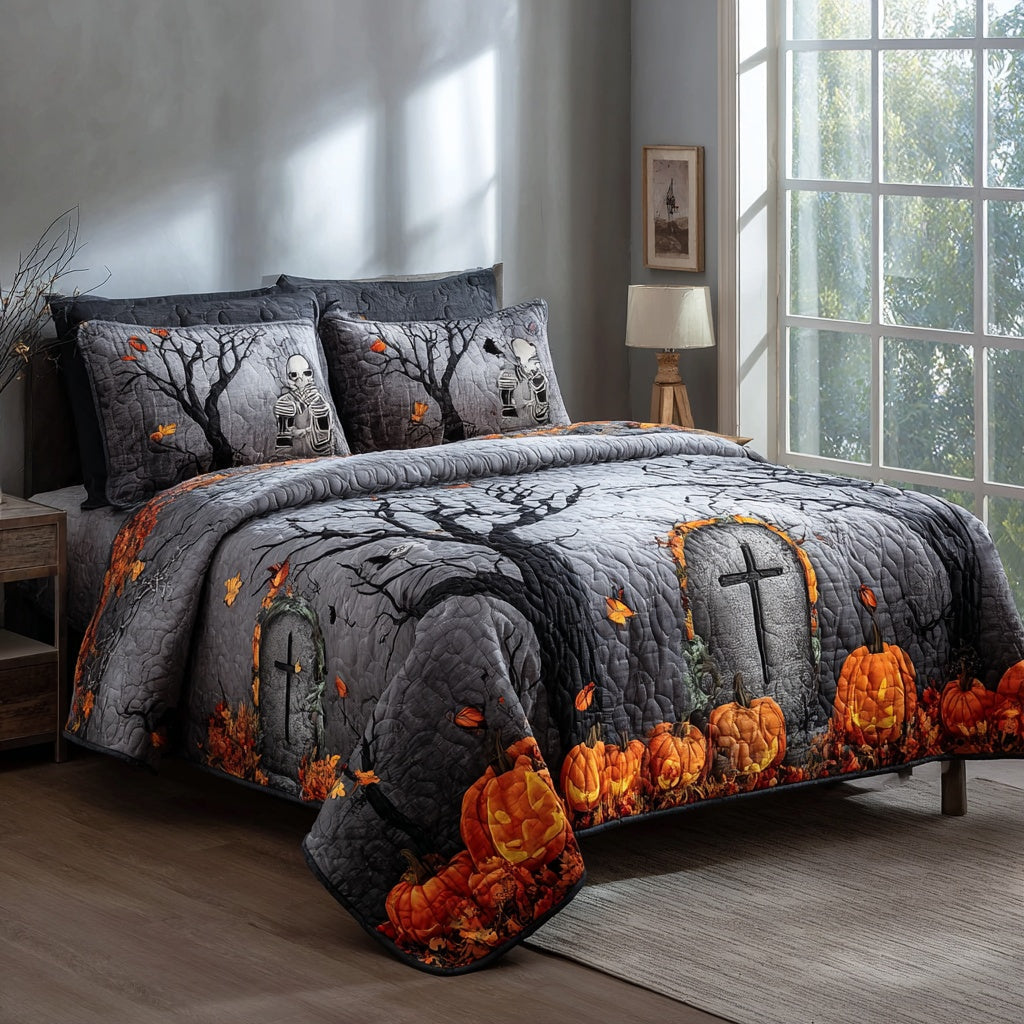 Skeleton Grave Shadows 3-Piece Quilted Bedding Set NCU0VL3683