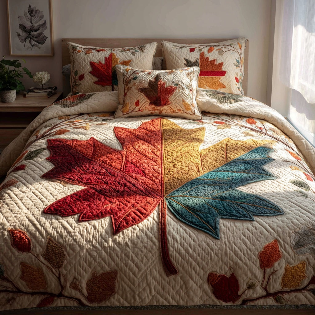 Splendid Leaf Center 3-Piece Quilted Bedding Set NCU0VL3671