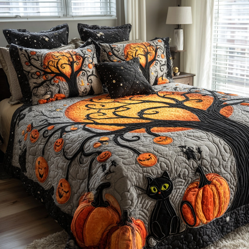 Spooky Pumpkin Tree 3-Piece Quilted Bedding Set NCU0VL3654