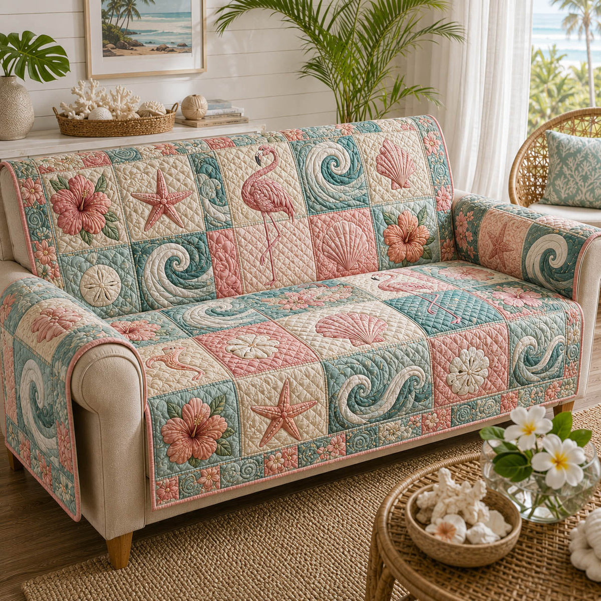 Summer Oasis Quilted Sofa Cover NCU0TD2987