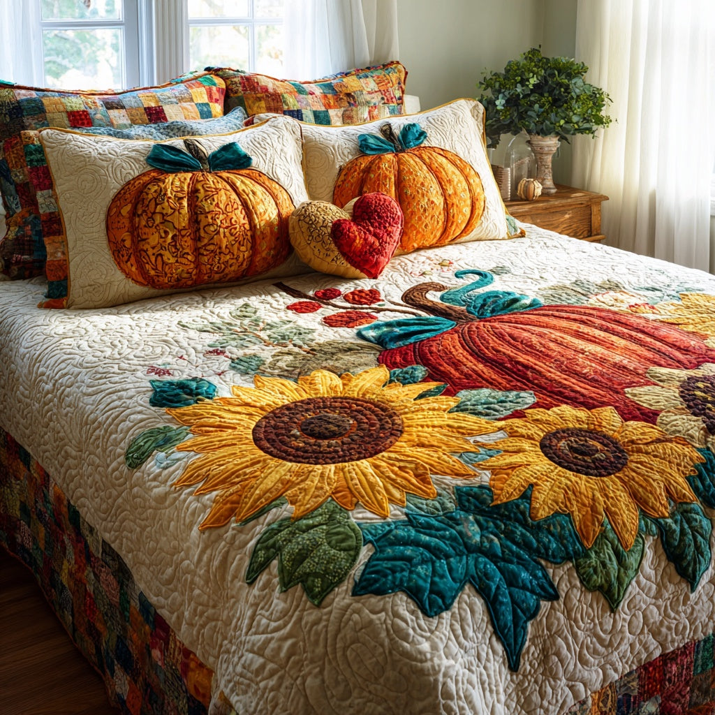Sunflower Harvest Glow 3-Piece Quilted Bedding Set NCU0VL3647