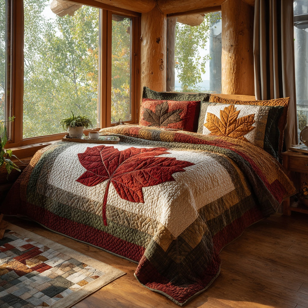 Vibrant Maple Crest 3-Piece Quilted Bedding Set NCU0VL3666