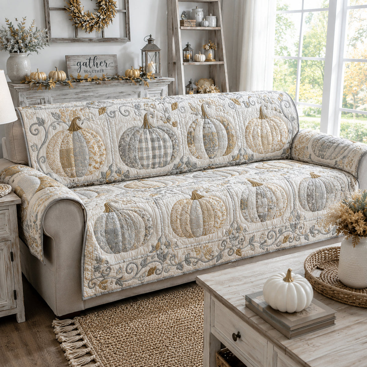 Vintage Pumpkin Patch Quilted Sofa Cover NCU0DV9961