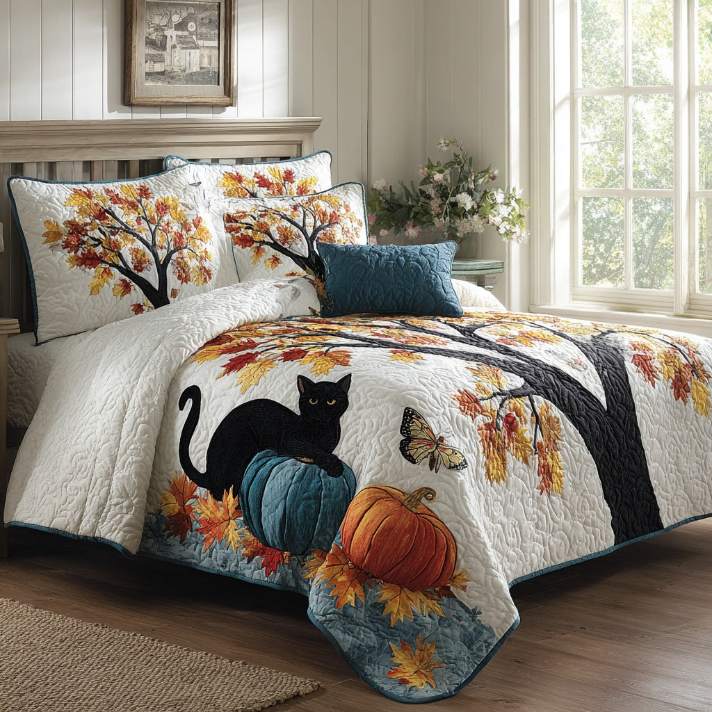 Whimsical Cat Patch 3-Piece Quilted Bedding Set NCU0VL3657