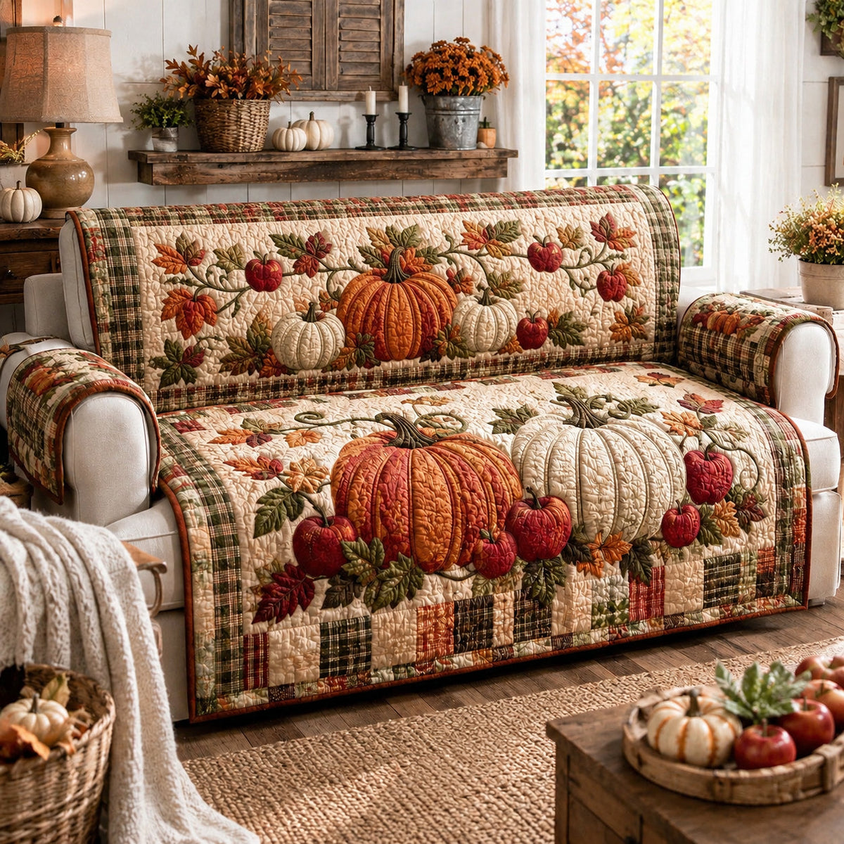 White Pumpkin Sunflowers Quilted Sofa Cover NCU0DV9951