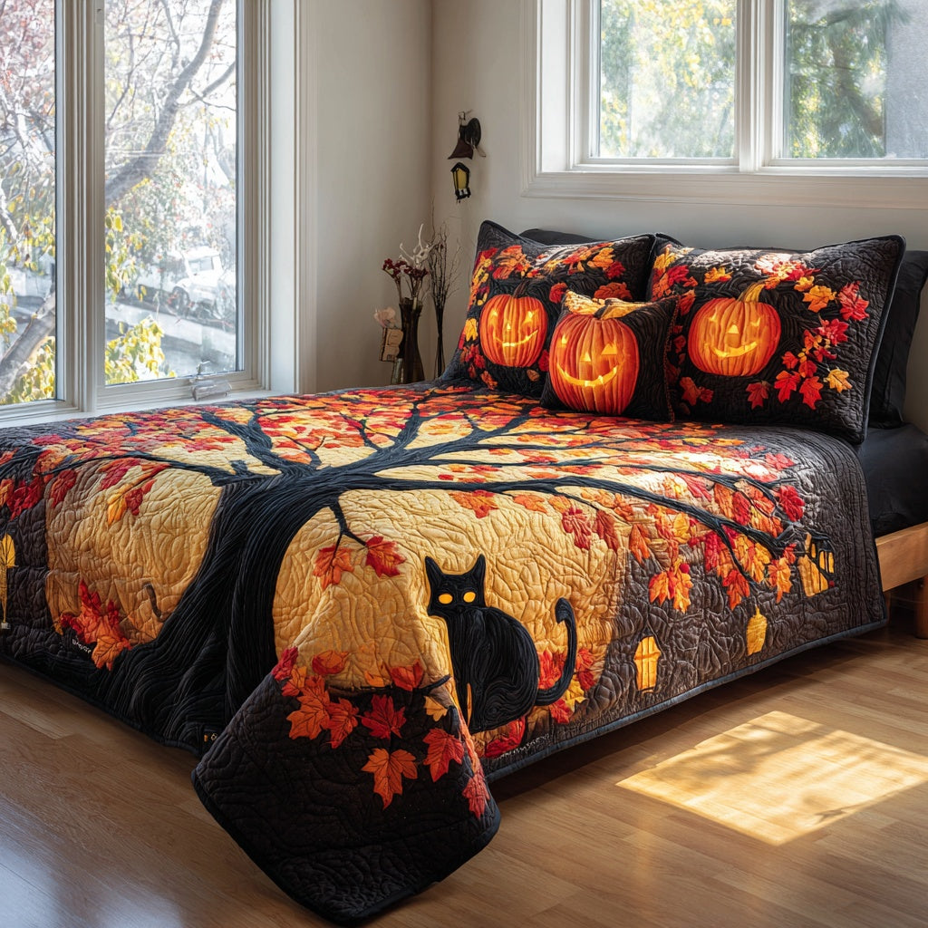 Witch Cat Night 3-Piece Quilted Bedding Set NCU0VL3694
